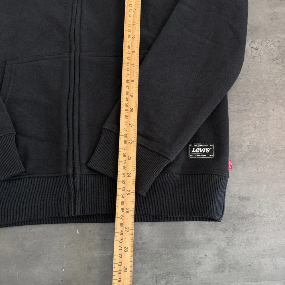 Levis Zip Hoodie Mens Medium Black Orange Embroidered Logo Fleece Sweatshirt